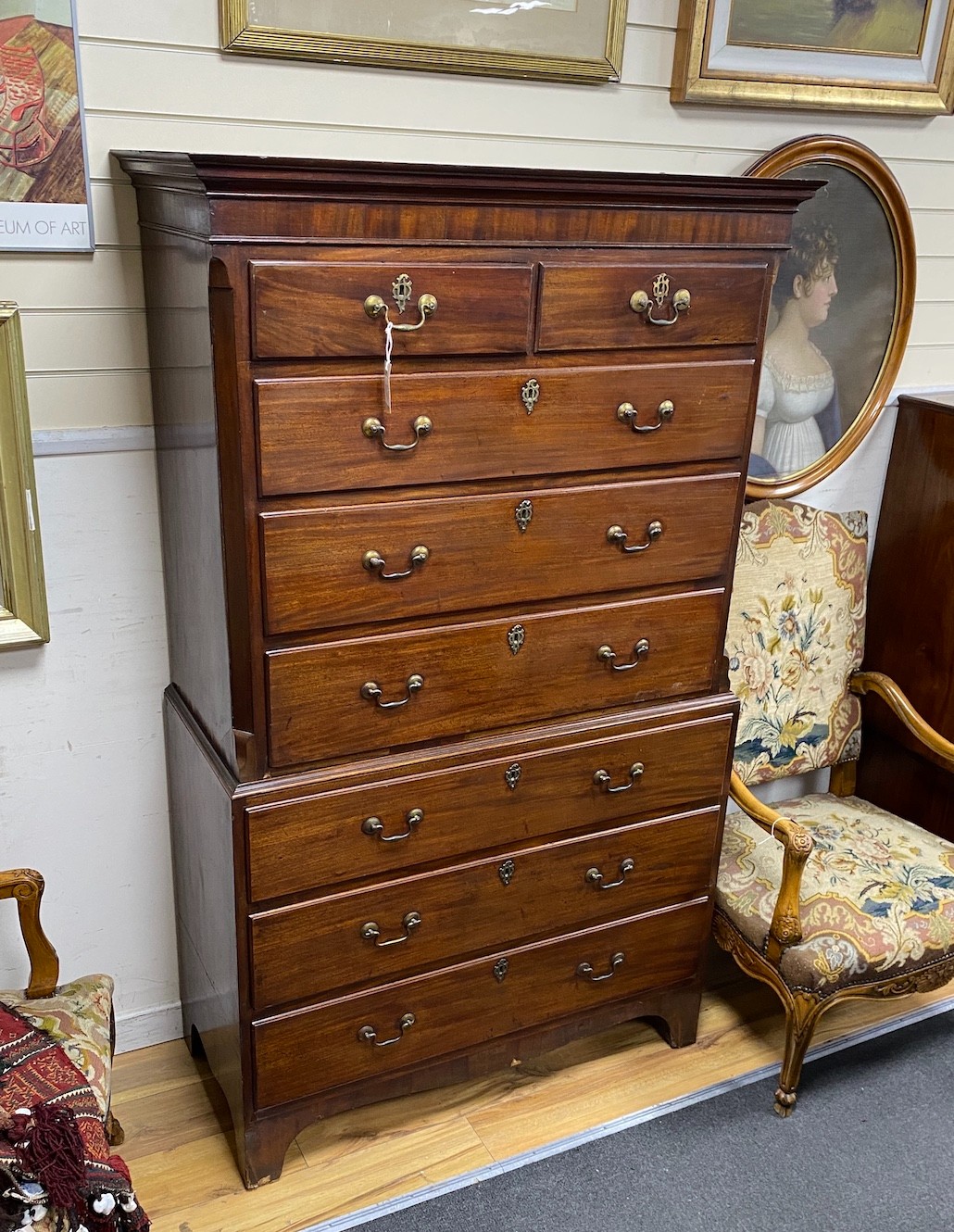 A George III mahogany chest on chest, width 106cm, depth 49cm, height 180cm